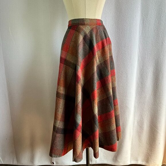 Dresses & Skirts - Vintage 1970s Red Plaid Flared Wool Skirt 22 Waist